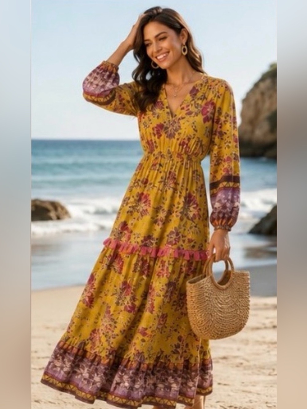 NWT Current Air x AVARA Yellow Floral Open Back Maxi Dress Size S